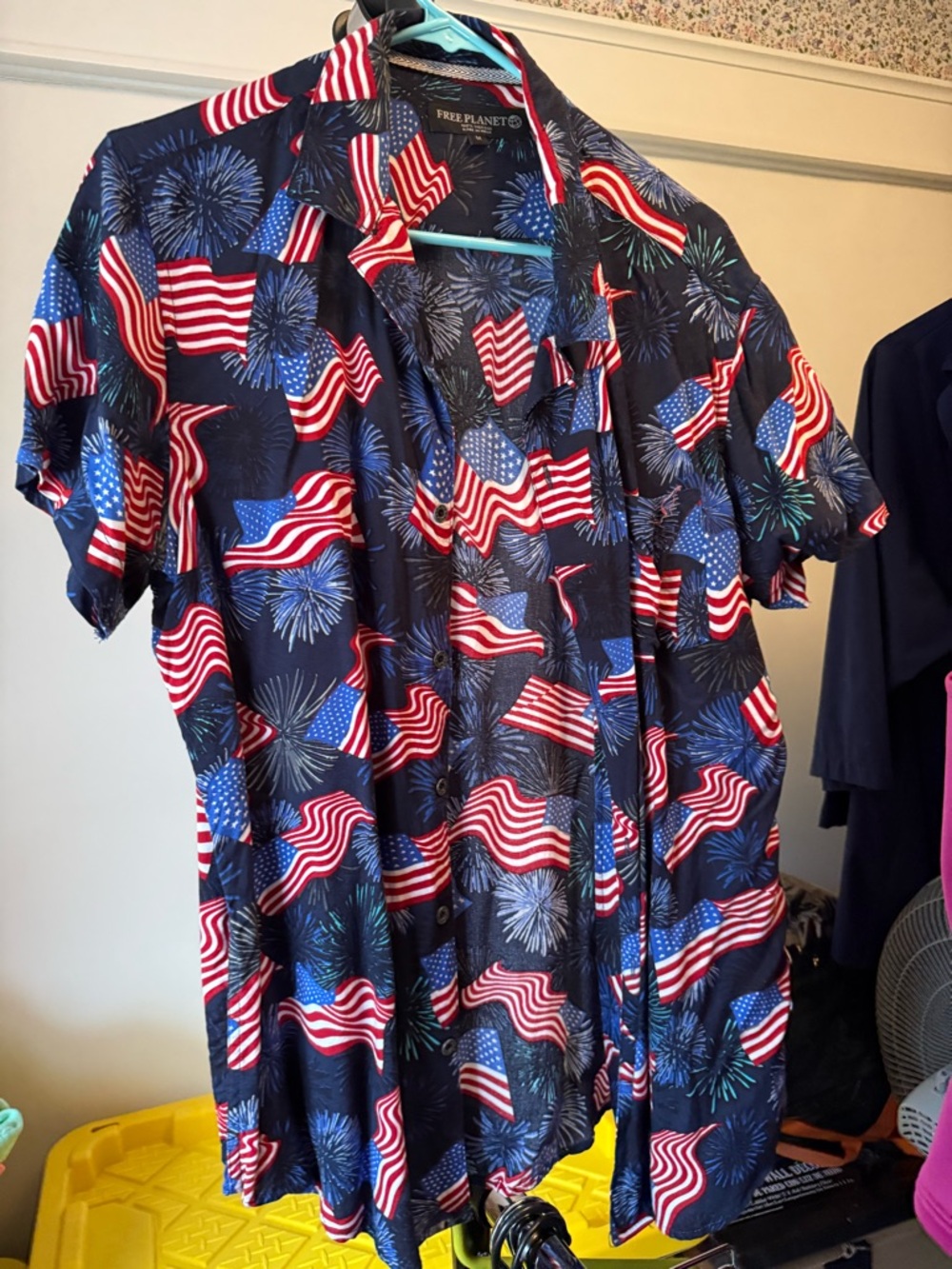 Free Planet Navy, Red, White Patriotic Print Shirt